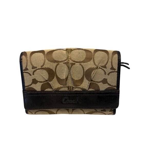 Coach Wallet Women's Brown Leather Signature C Logo Monogram Bifold Vintage - Picture 10 of 10